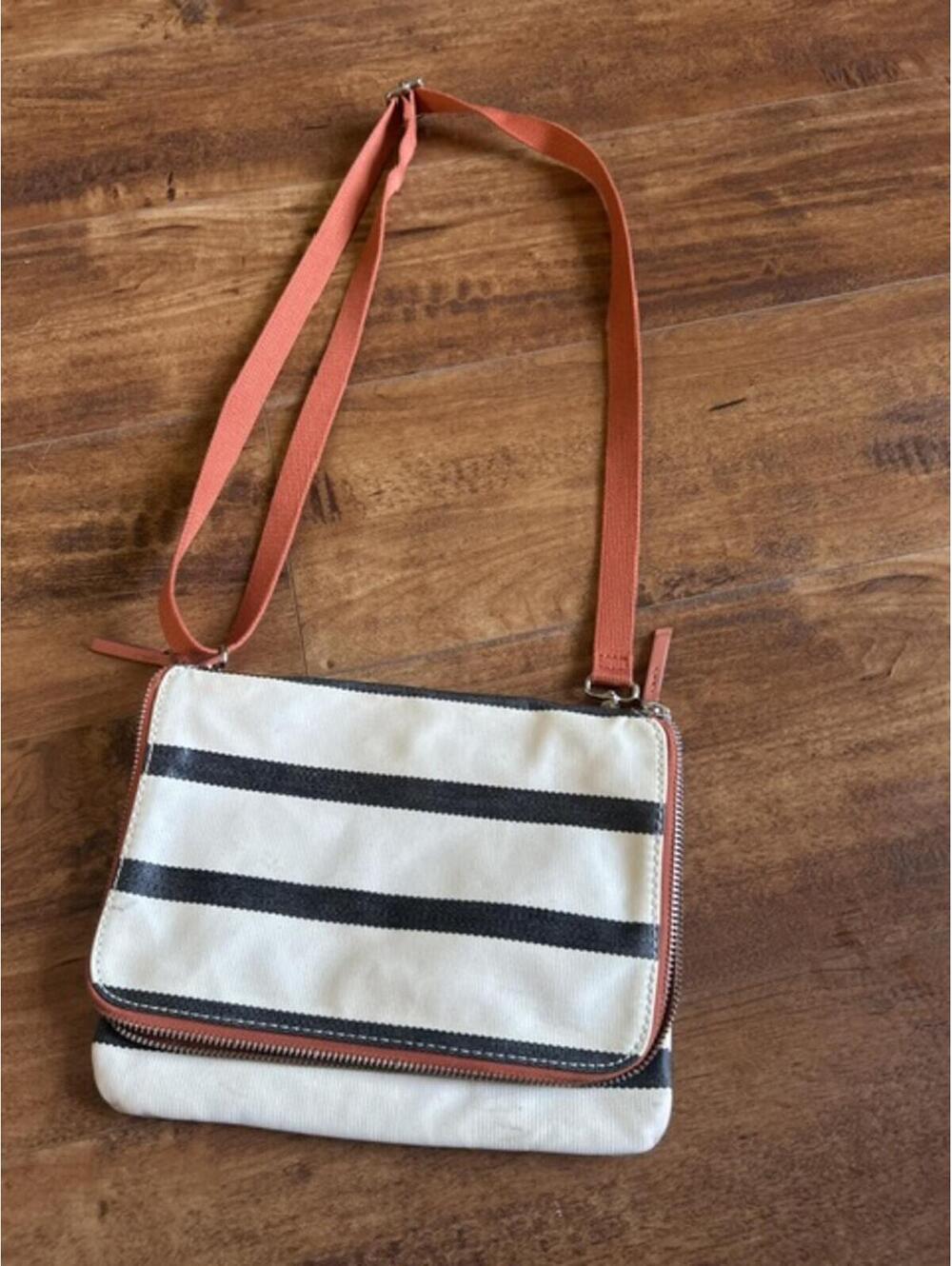 Fossil Canvas and Leather Crossbody Bag with Striped Design